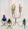 four different oil lamps in stoneware, cuatro diferentes lamparas de aceite en gress