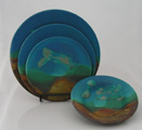 landscape painted stoneware dish set, juego de platos con paisajes en gress